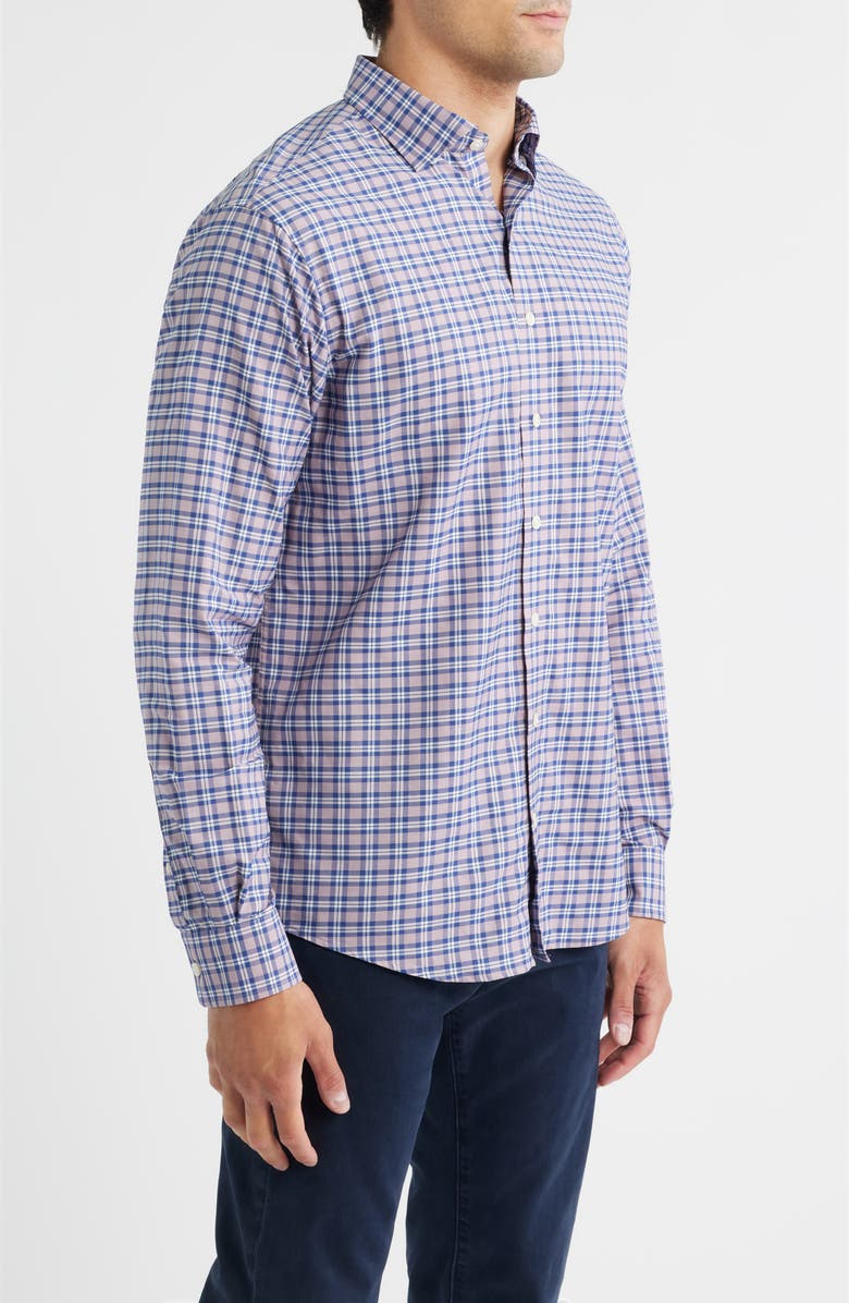 johnnie-O Mayes Plaid Nylon Blend Button-Down Shirt, Alternate, color, Malibu Red