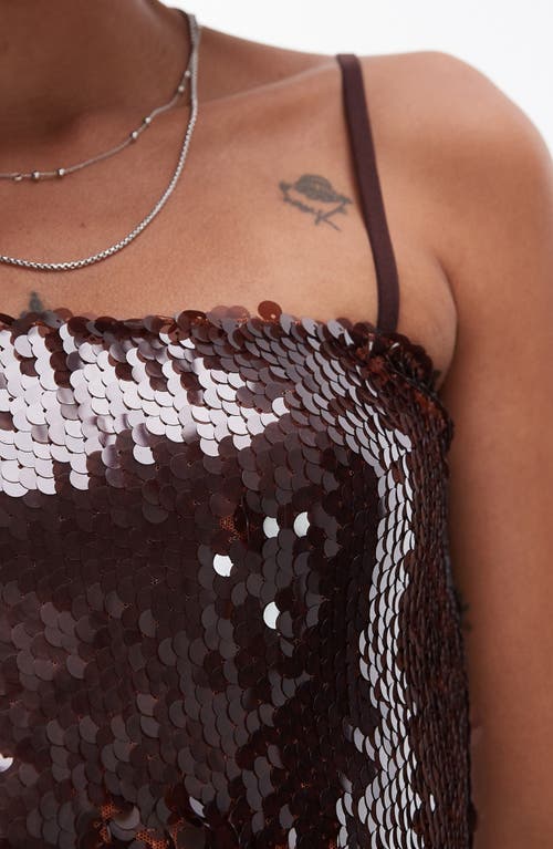 Topshop Sequin Camisole In Brown