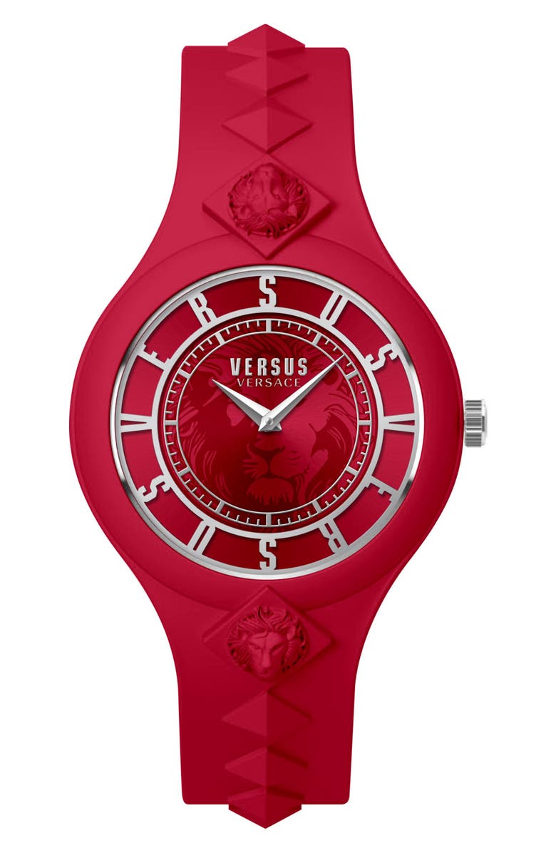 VERSUS Versace Women's Fire Island Studs Silicone Strap Watch, 39mm, Alternate, color, Red
