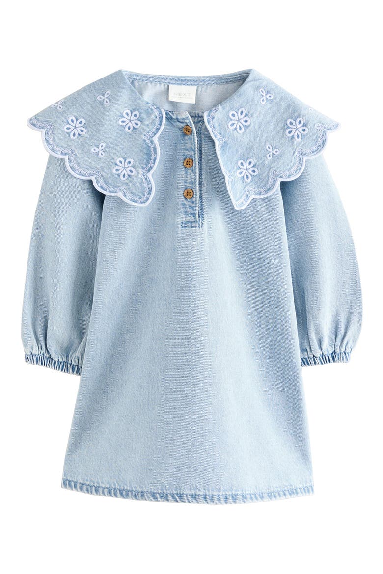Kids' Embroidered Collar Denim Dress, Main, color, BLUE