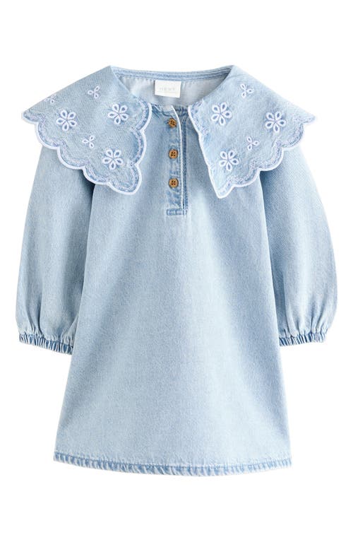 Next Kids' Embroidered Collar Denim Dress In Blue
