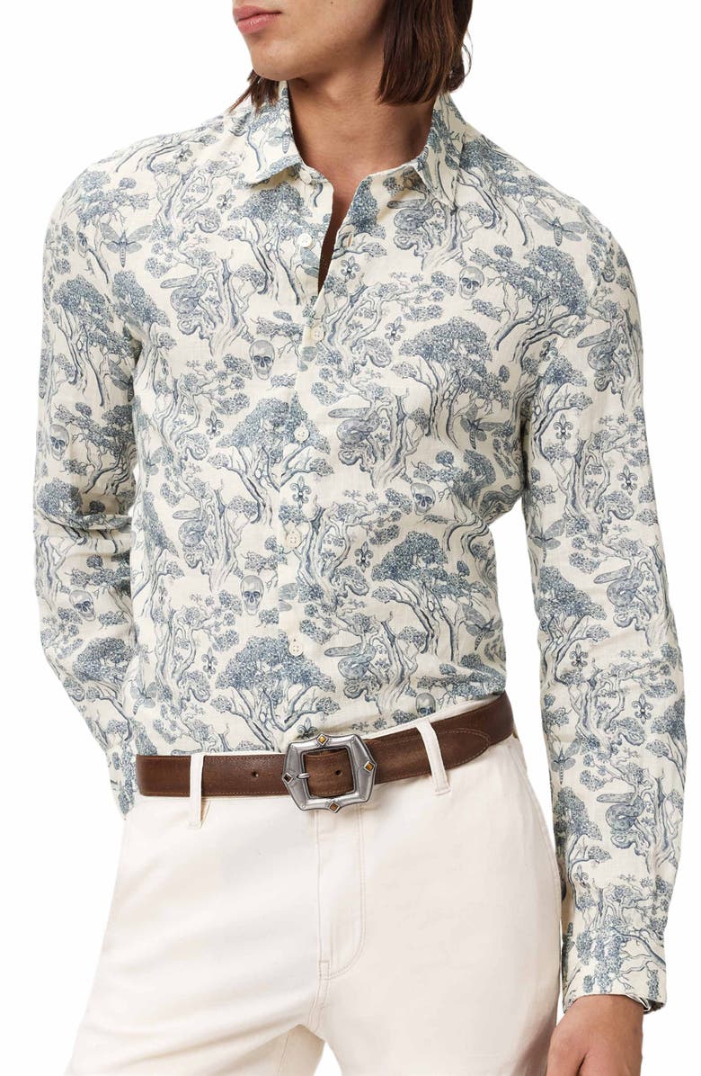 John Varvatos Ross Slim Fit Linen Button-Up Shirt, Alternate, color, Ivory