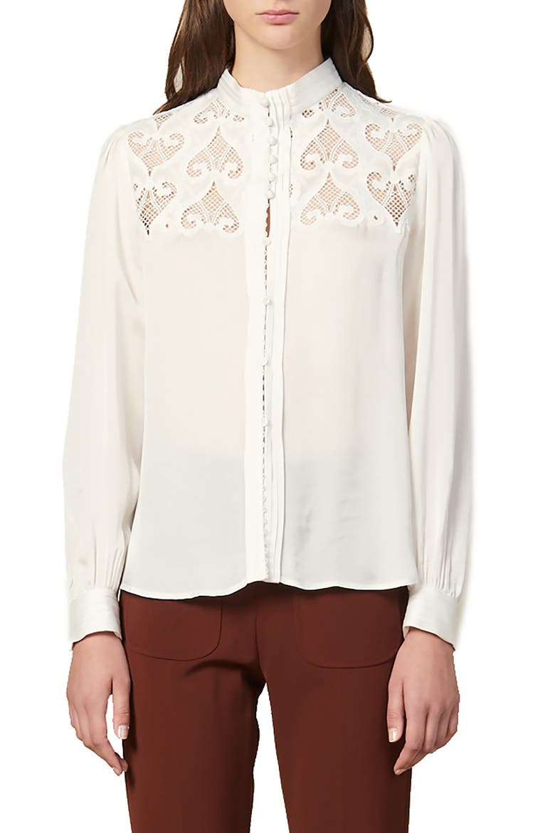 Alina Lace Yoke Blouse, Main, color, ECRU
