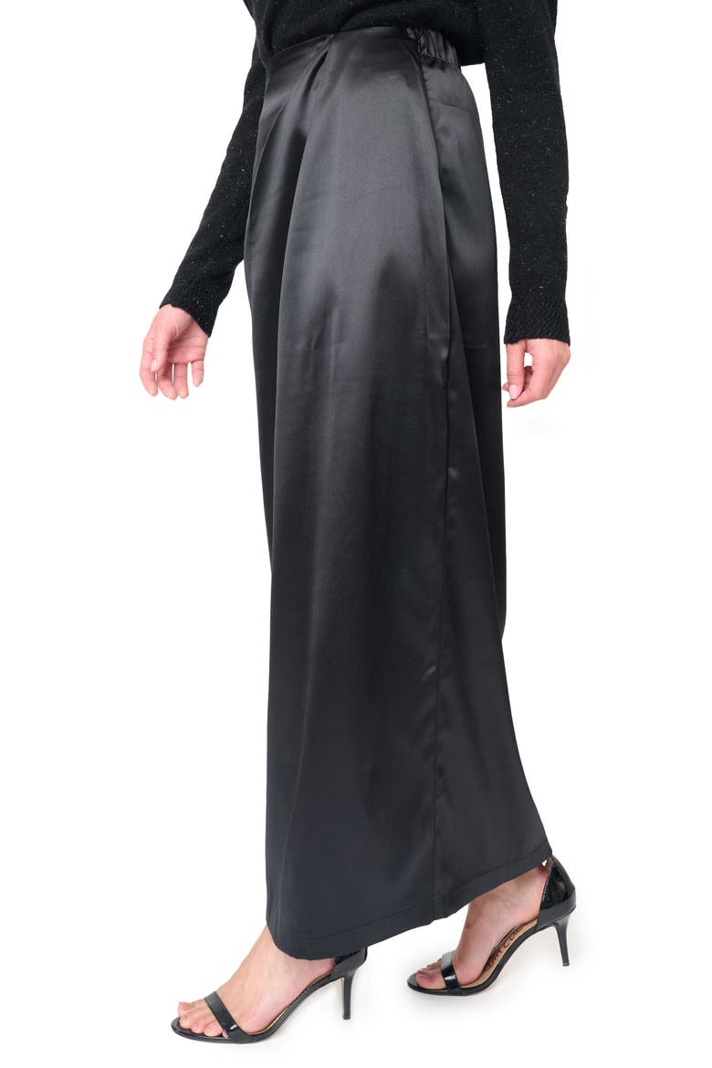Pleated Satin Maxi Skirt, Alternate, color, BLACK