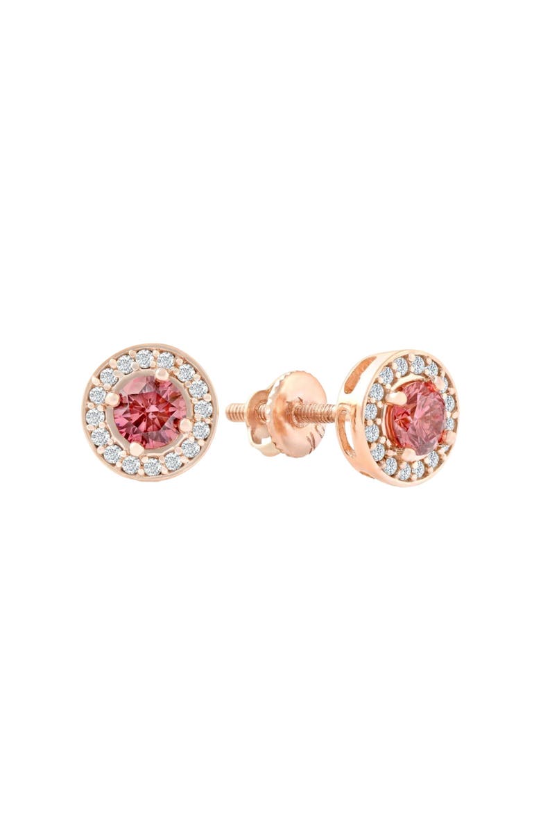 Bliss Diamond 1/2Ct Lab Grown Pink Diamond Halo Screw Back Studs Gold Earrings, Alternate, color, 