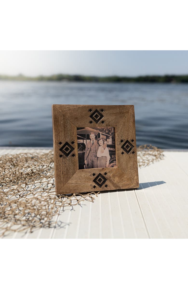 Foreside Home and Garden 4x4 Black Diamond Picture Frame Mango Wood MDF & Glass, Alternate, color, Brown