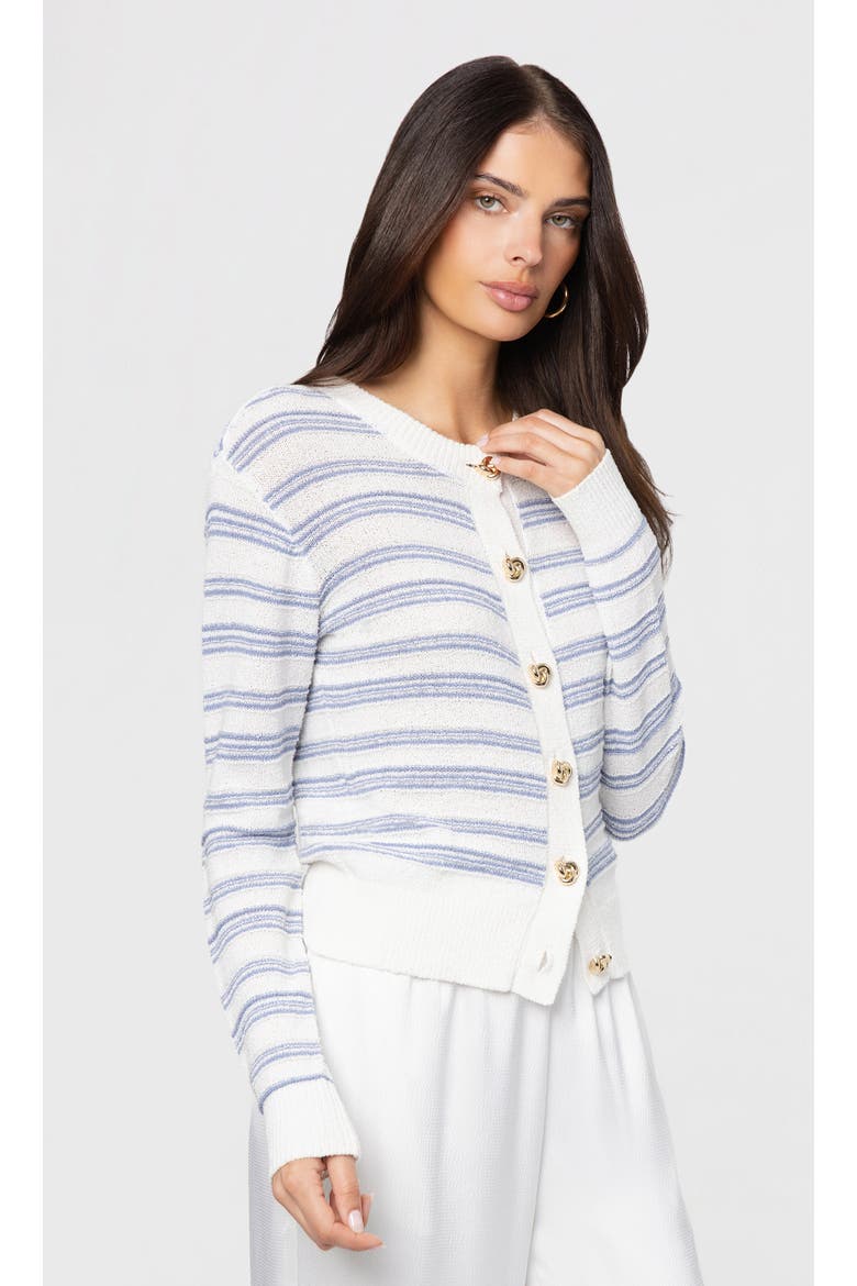 Laurel Stripe Cardigan, Alternate, color, White/Grey Blue