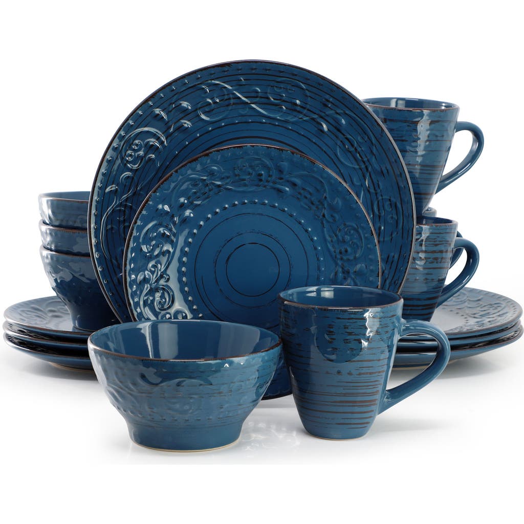 Elama Malibu Deep Ocean 16-piece Stoneware Dinnerware Set In Blue