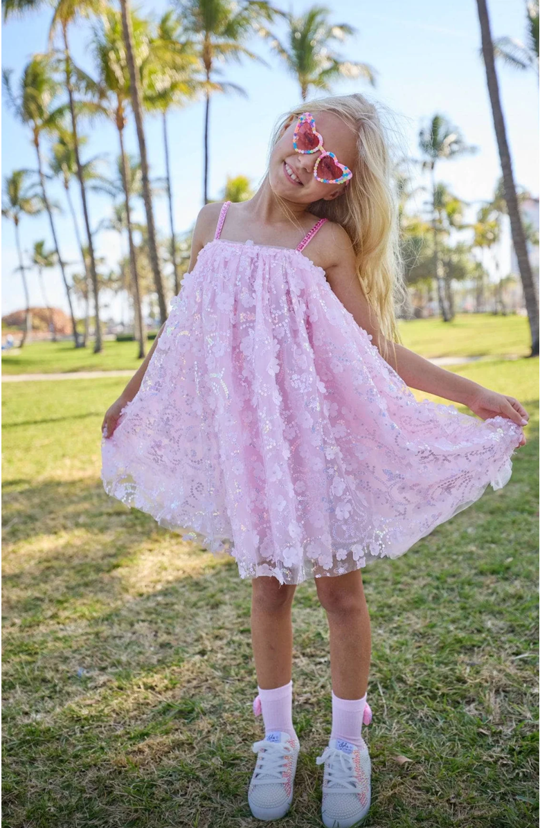 Lola + The Boys Beaded Daisy Gem Tank Dress, Alternate, color, Pink