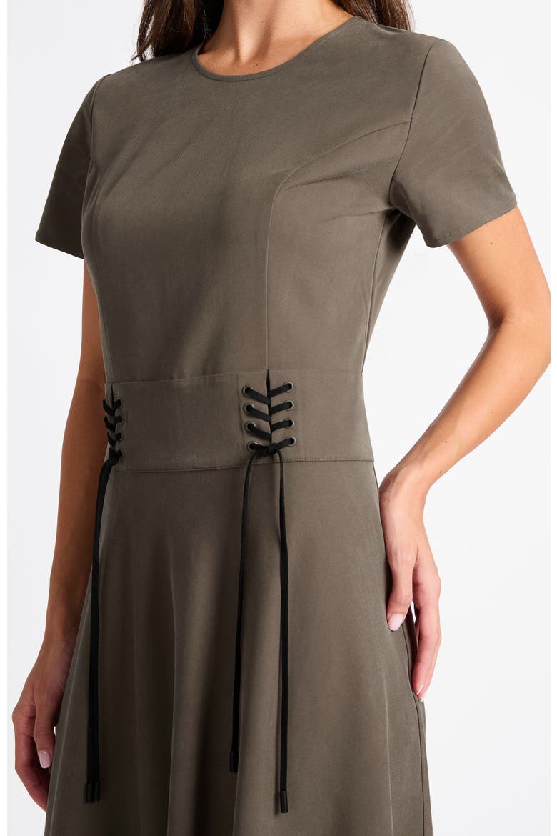 Octavia Short Sleeve Dress with Leather Lacing Detail, Alternate, color, SAHARA