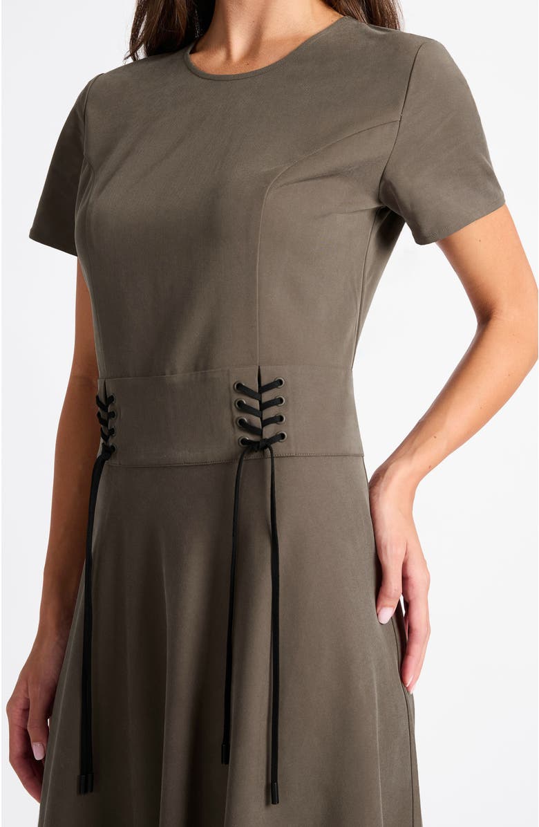 Santorelli Octavia Short Sleeve Dress with Leather Lacing Detail, Alternate, color, Sahara