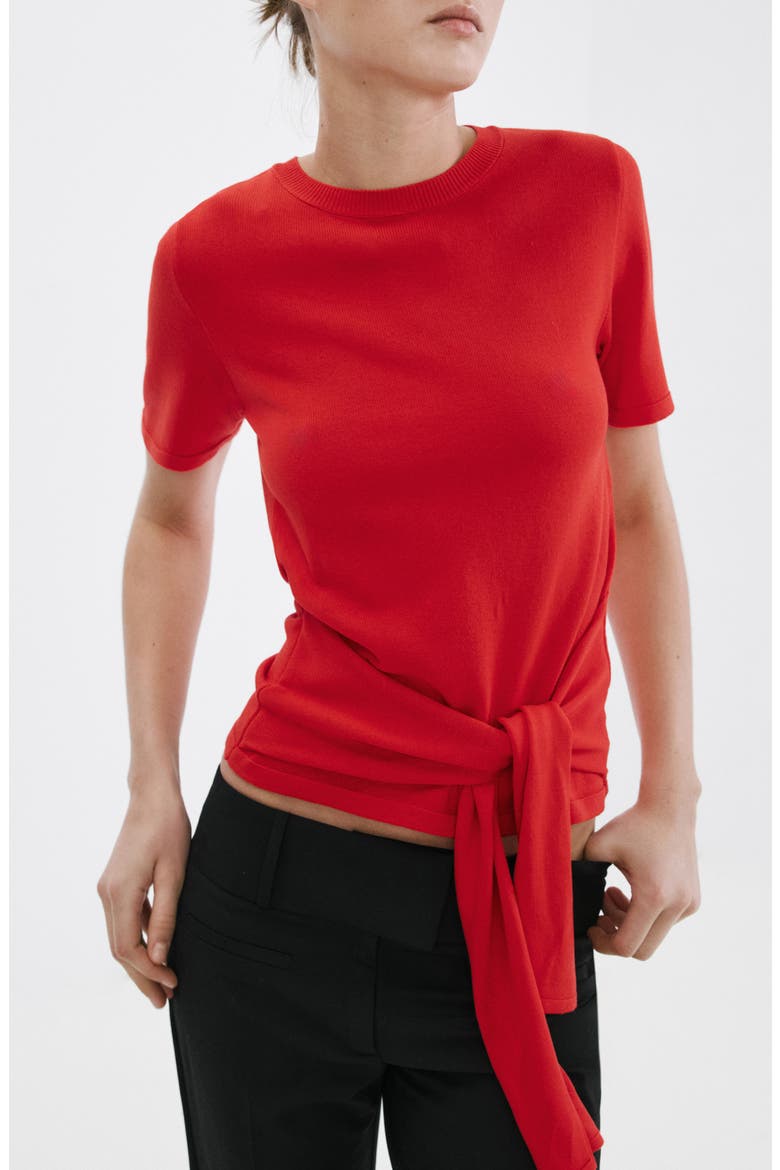 Bow Short Sleeve Sweater, Main, color, INTENSE RED