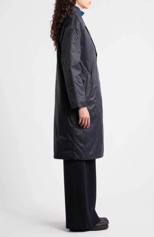 Eileen Fisher High Collar Padded Longline Coat In Black
