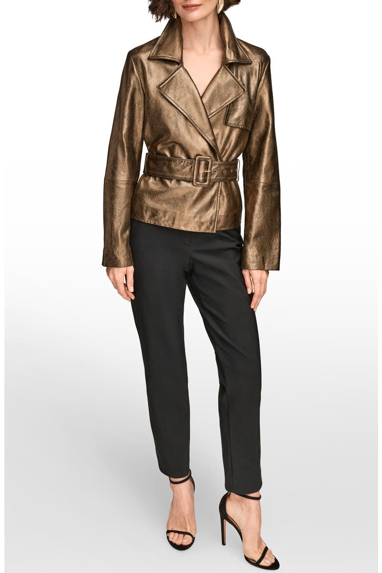 Metallic Leather Belted Jacket, Alternate, color, DARK COPPER