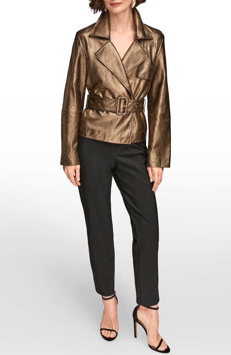 Donna Karan New York Metallic Leather Belted Jacket, Alternate, color, Dark Copper