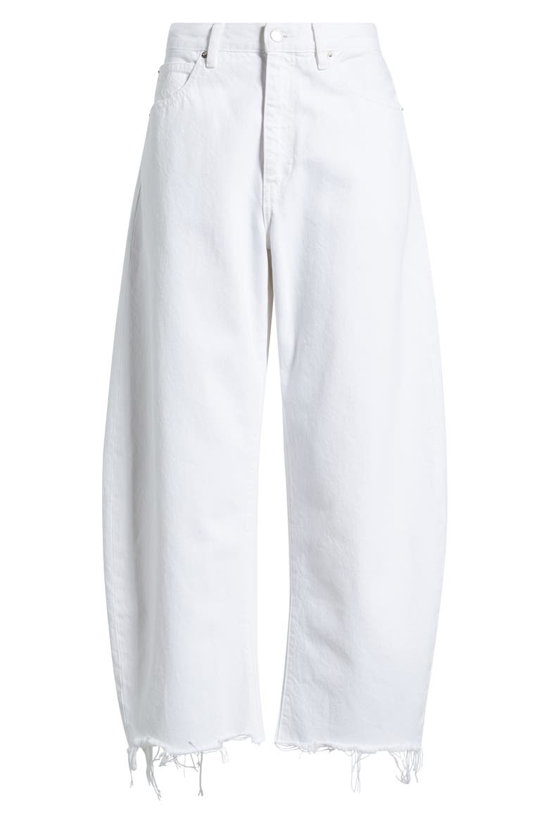 The Bubble Frayed High Waist Crop Barrel Jeans, Alternate, color, WHITE NEW FRAY