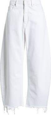 FRAME The Bubble Frayed High Waist Crop Barrel Jeans