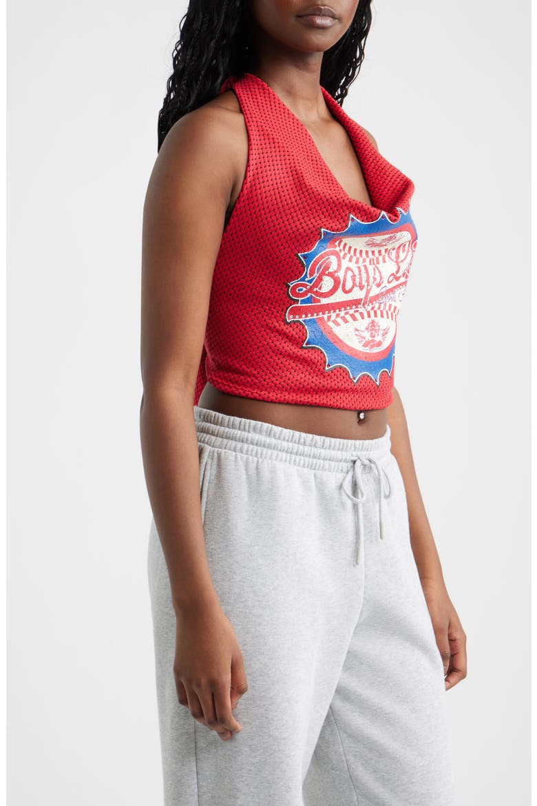 Sporty Spice Graphic Halter Crop Top, Alternate, color, RED