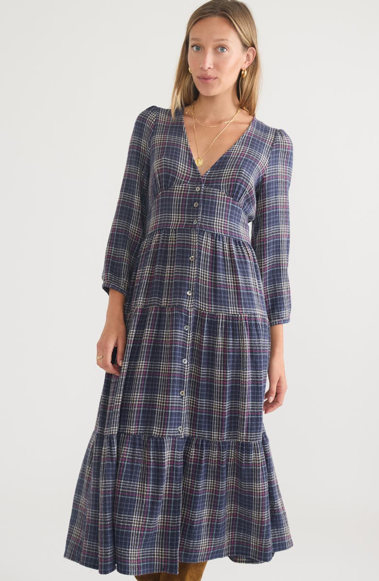 Marine Layer Maeve Plaid Long Sleeve Tiered Maxi Shirtdress | Nordstromrack