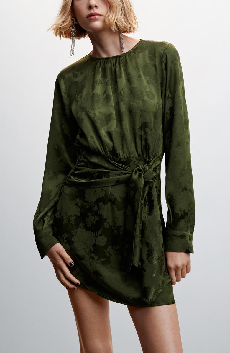 MANGO Floral Jacquard Long Sleeve Dress, Alternate, color, 