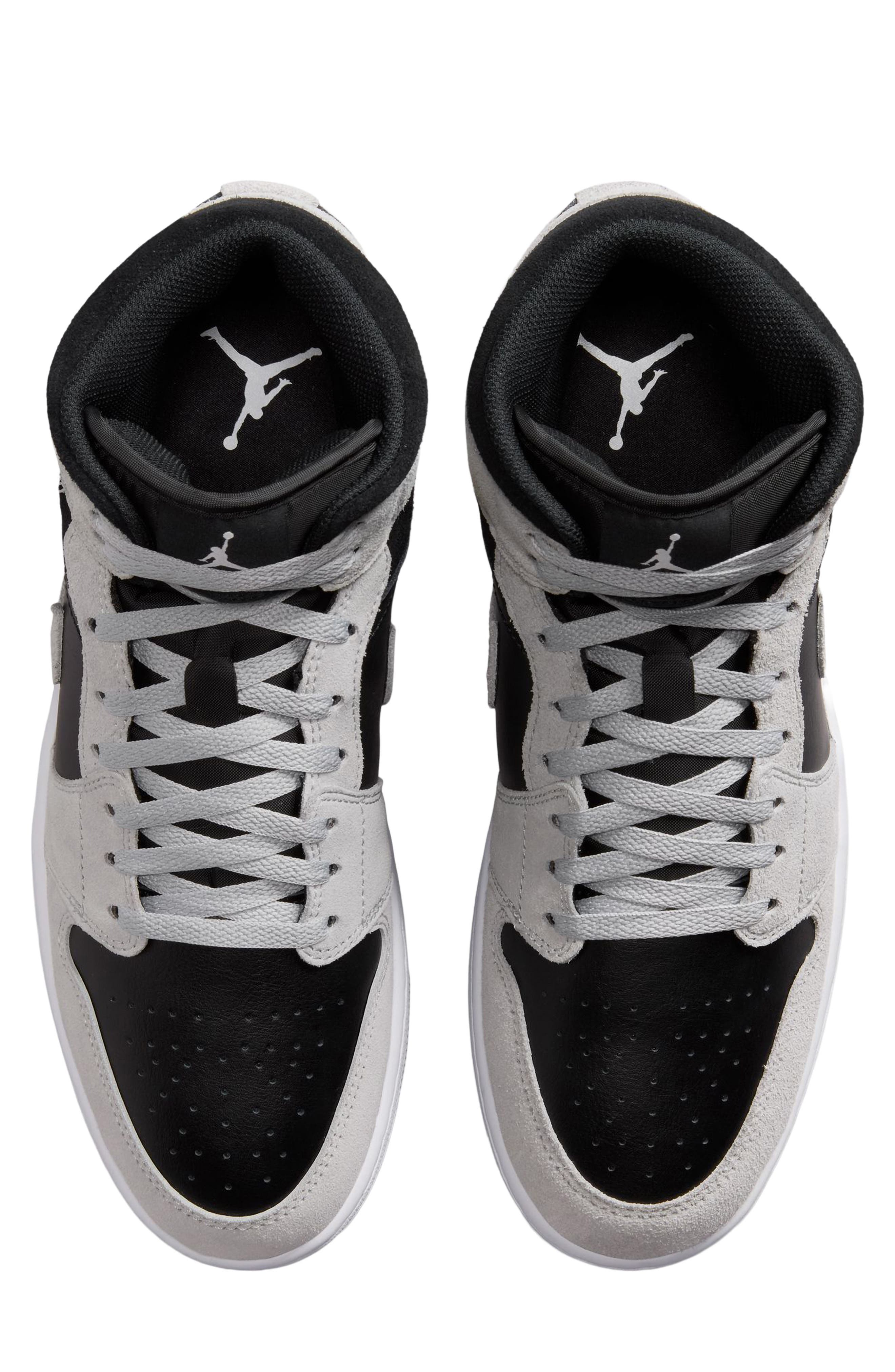 Air Jordan 1 Mid Basketball Sneaker, Alternate, color, LIGHT SMOKE GREY SUEDE/ BLACK
