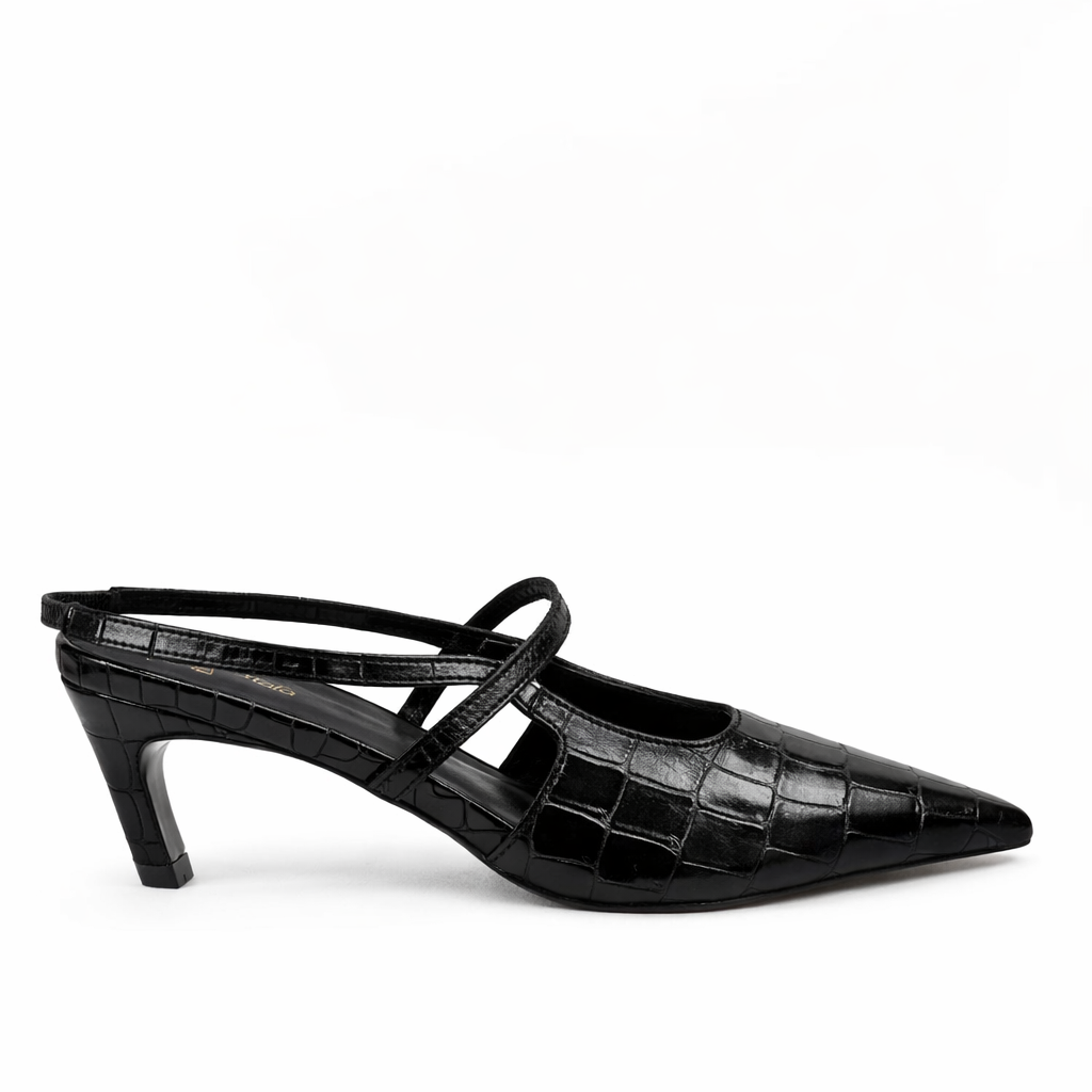 Amie Rafa Connie Embossed Crocodile Heels, Main, color, Black Crocodile