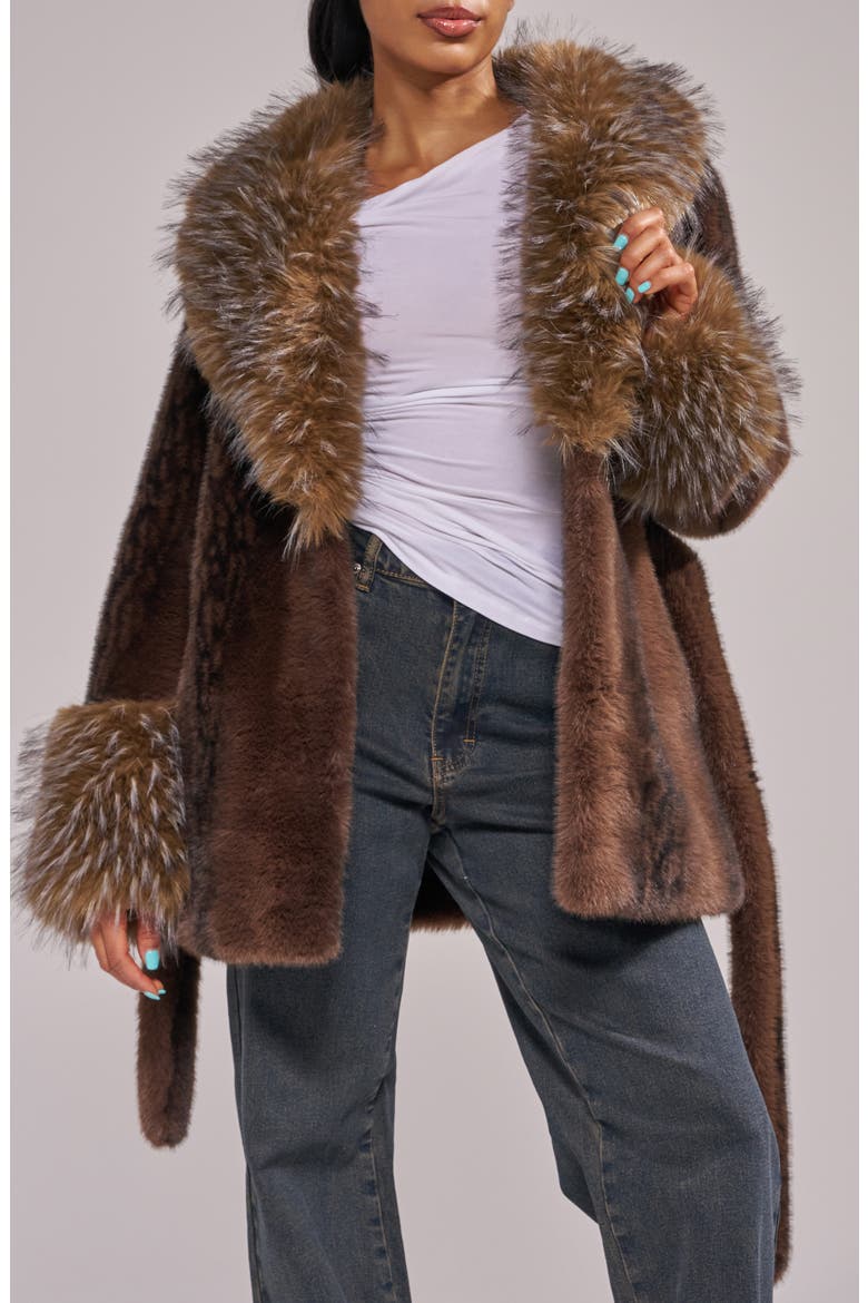 Evara Faux Fur Jacket, Alternate, color, CHOCOLATE