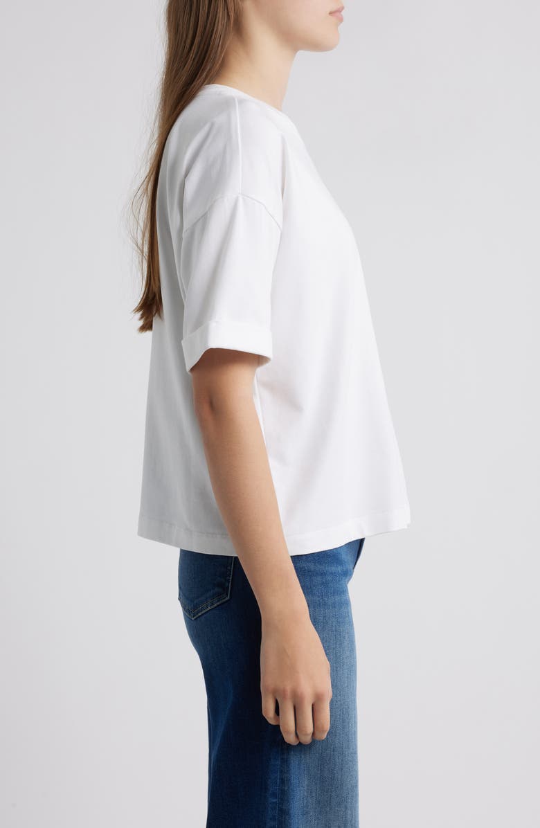 Eileen Fisher Cuffed Sleeve Cotton Crewneck T-Shirt, Alternate, color, White