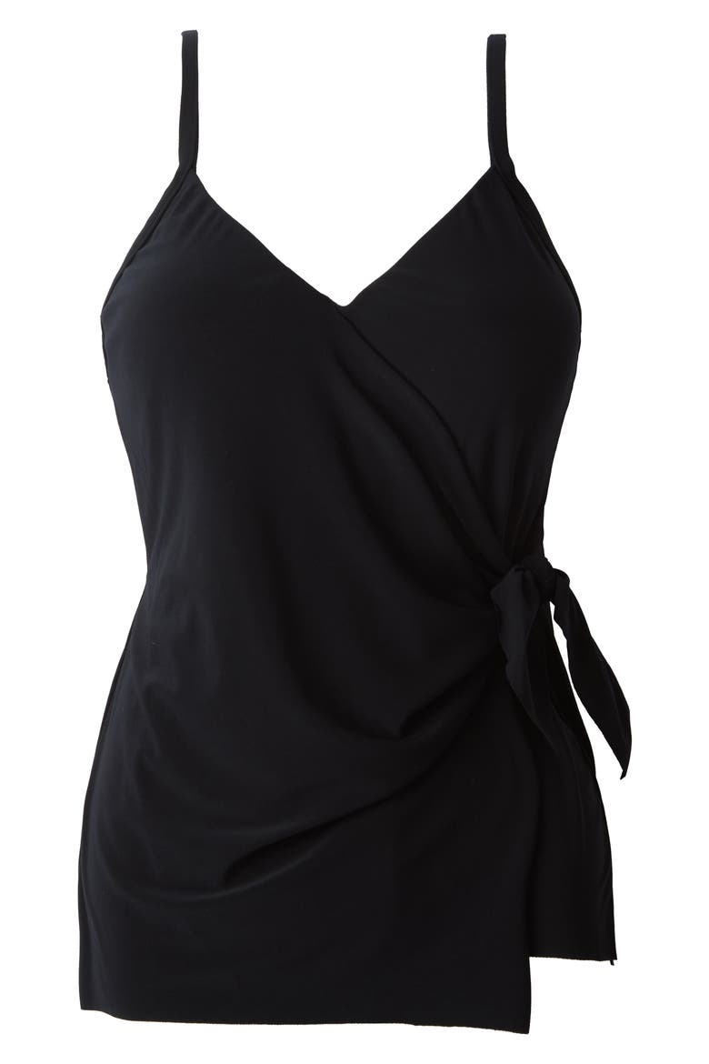 Carma Side Tie Solid Tankini Top, Alternate, color, BLACK