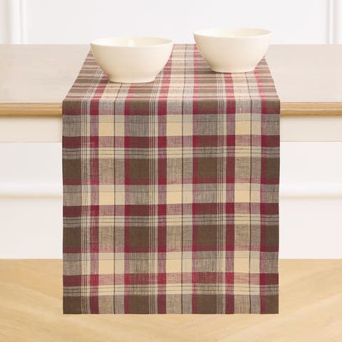 Linen Table Runner for Dining Table, Holiday and Everyday Table Decor - Rustic Plaid