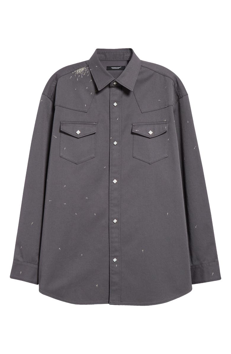 Undercover Cross Embroidered Western Twill Snap-Up Shirt, Alternate, color,