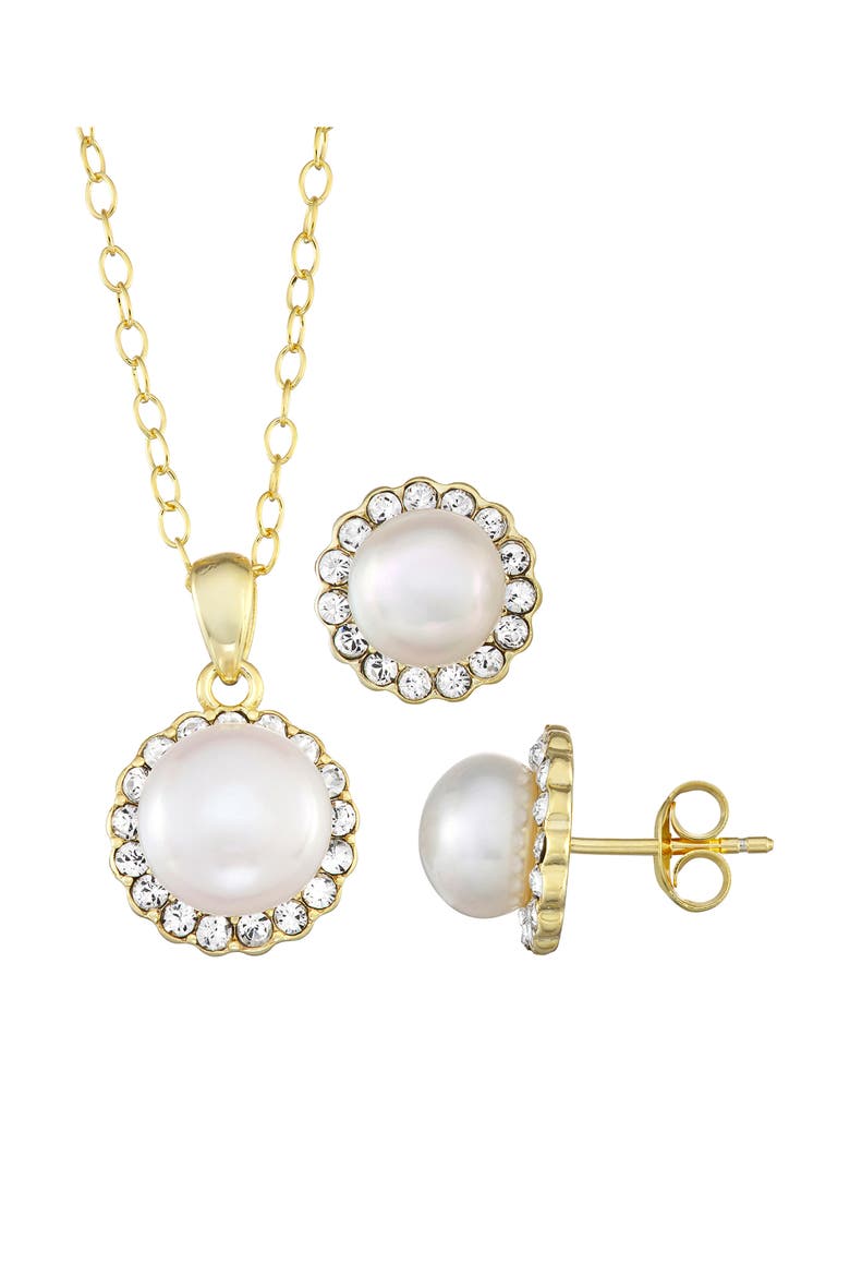 Freshwater Pearl & Crystal Pendant Necklace & Earrings Set, Main, color, WHITE
