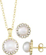 CANDELA JEWELRY Freshwater Pearl & Crystal Pendant Necklace & Earrings Set