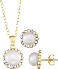 CANDELA JEWELRY Freshwater Pearl & Crystal Pendant Necklace & Earrings Set