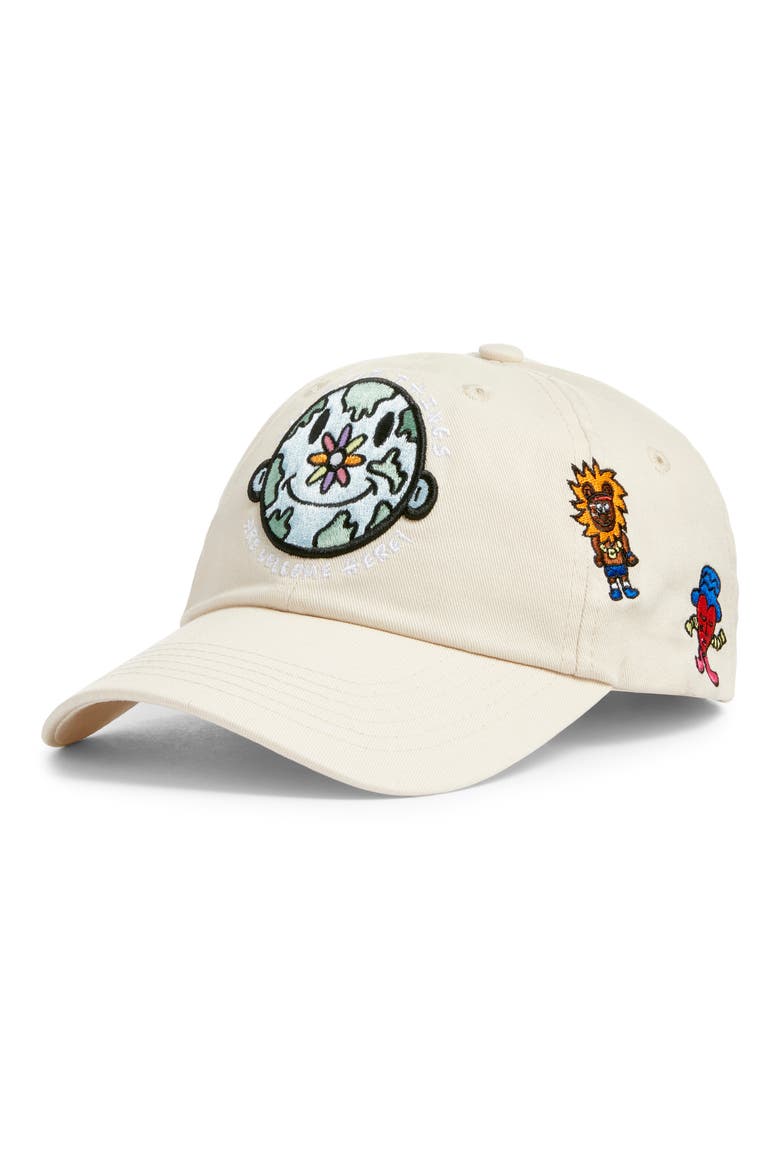 Good World Embroidered Adjustable Baseball Cap, Main, color, CREAM