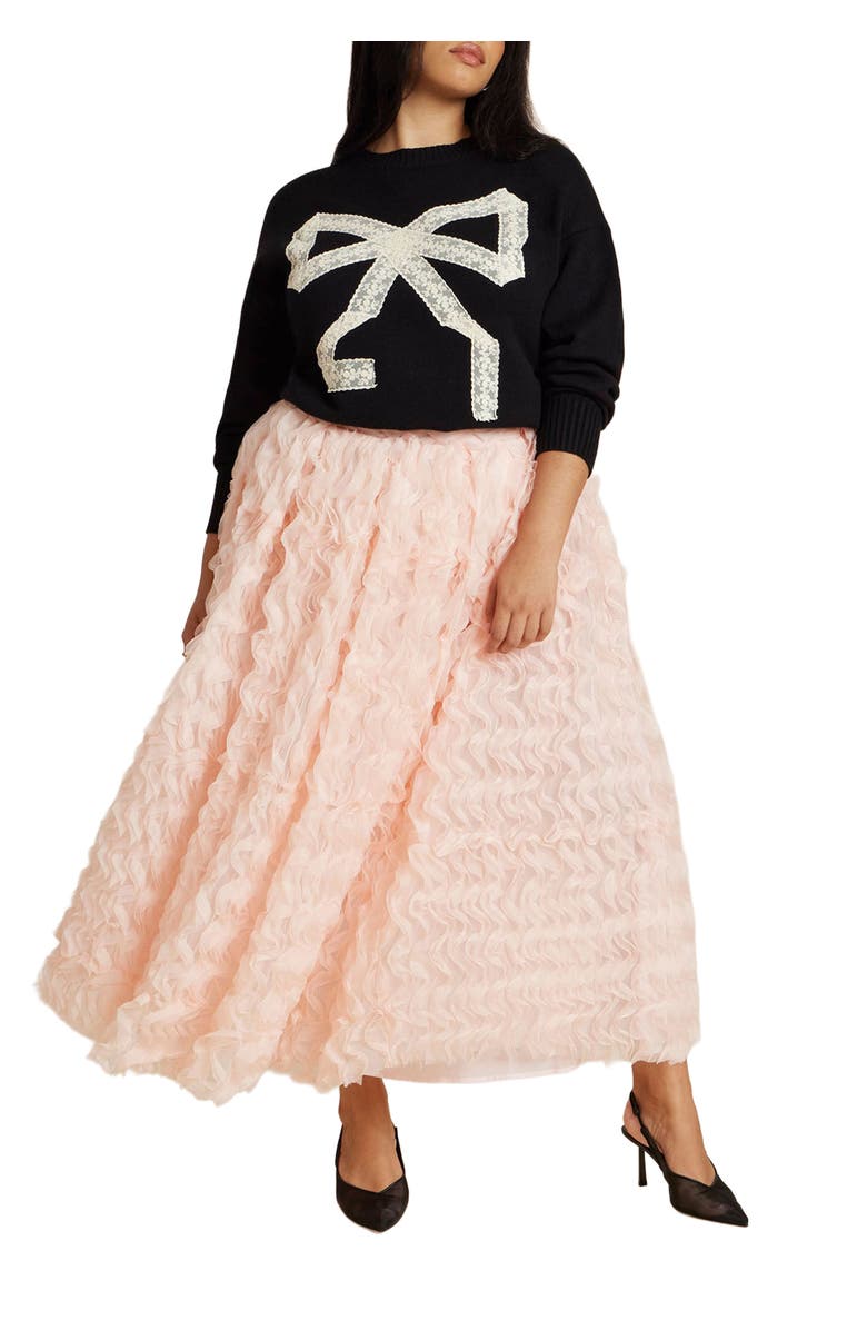 ELOQUII Textured Ruffle Maxi Full Skirt, Main, color, Almond Blossom