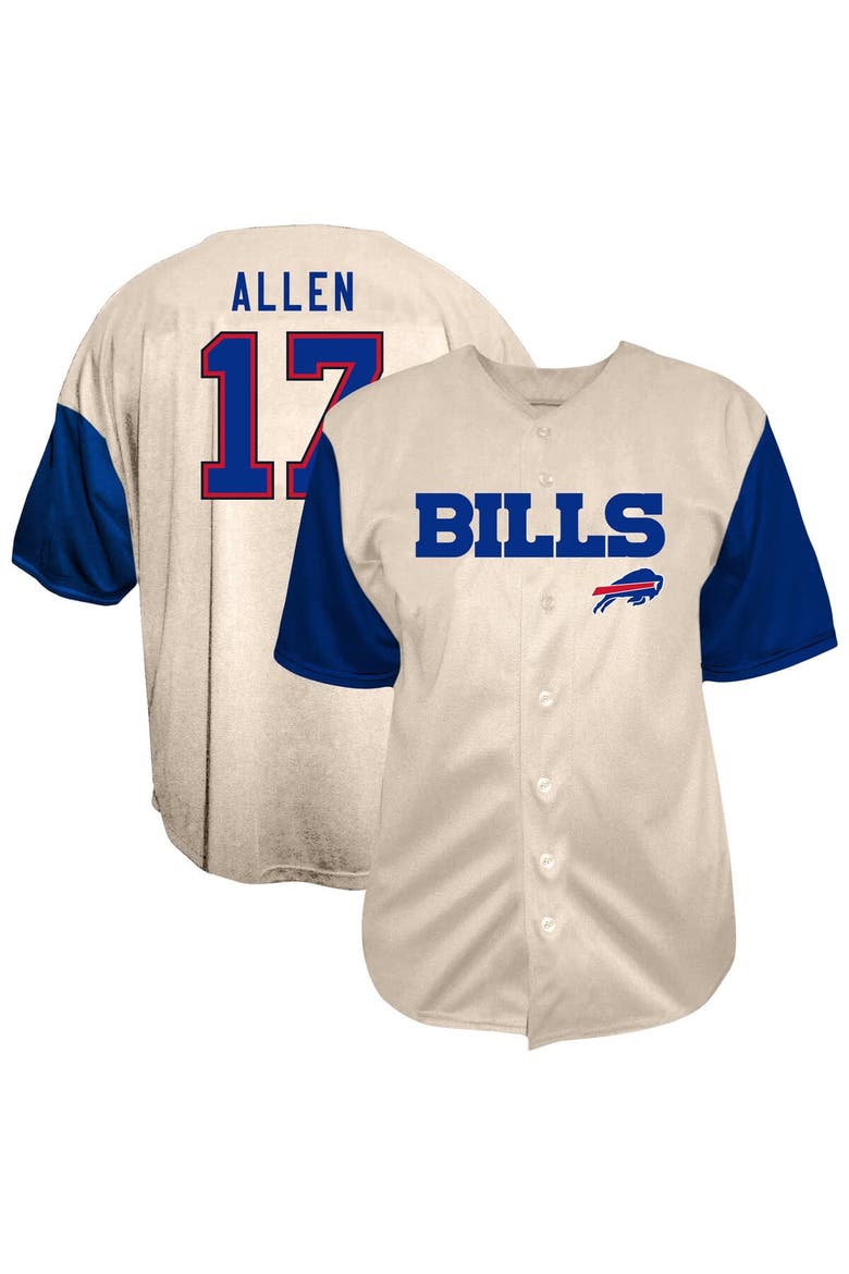 Men's Fanatics Josh Allen Cream Buffalo Bills Big & Tall Baseball Button-Up Shirt, Main, color, Cream