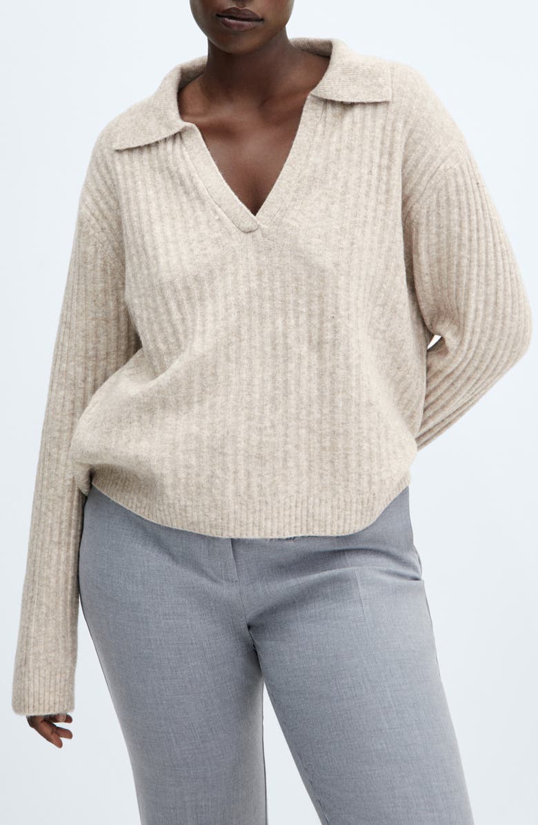 MANGO Johnny Collar Rib Sweater, Alternate, color, 