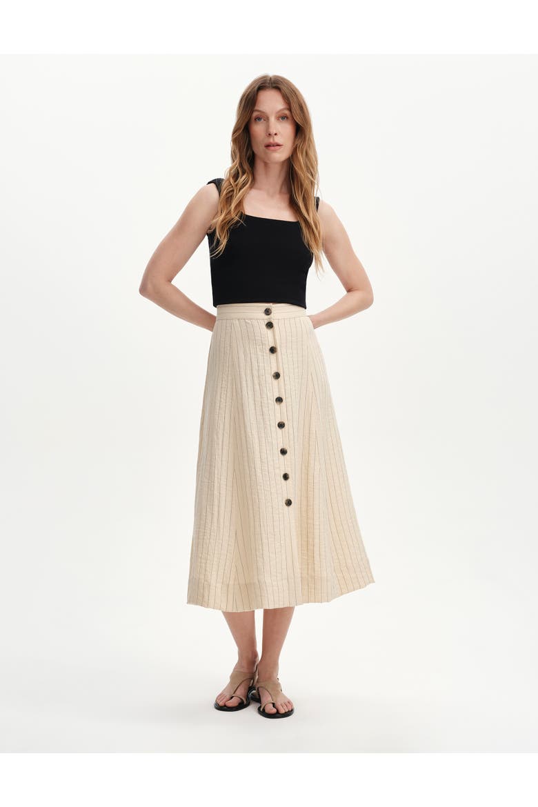 Frances Stripe Button Through Midi Skirt, Alternate, color, Beige Stripe