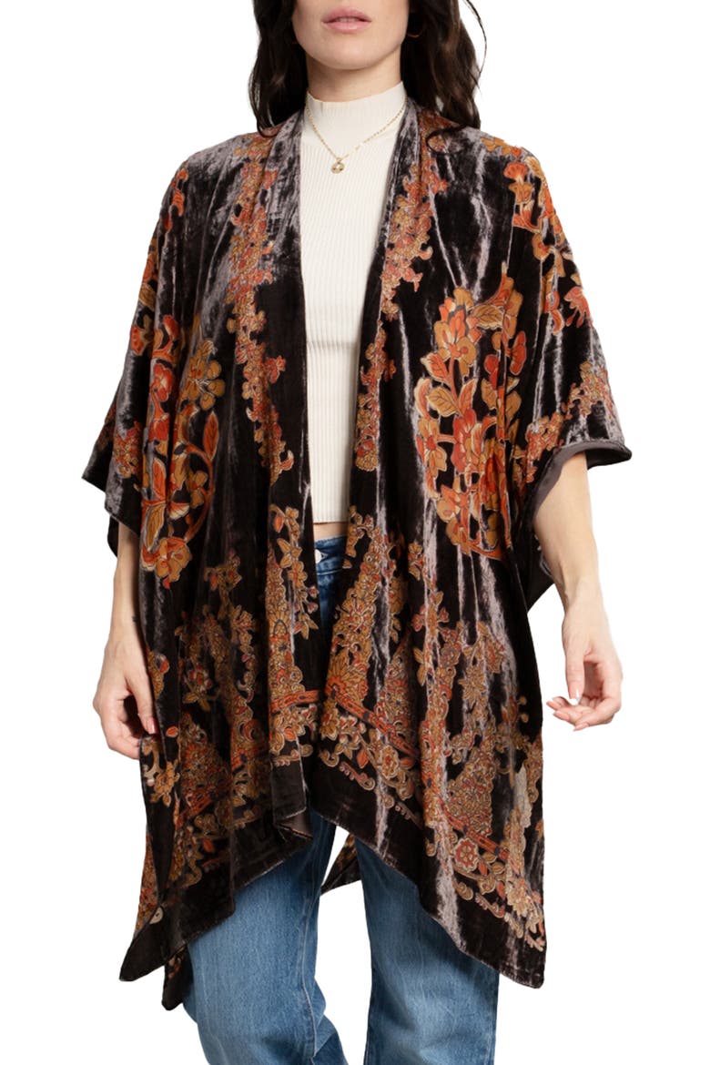 Ella Floral Burnout Velvet Ruana, Main, color, GREY