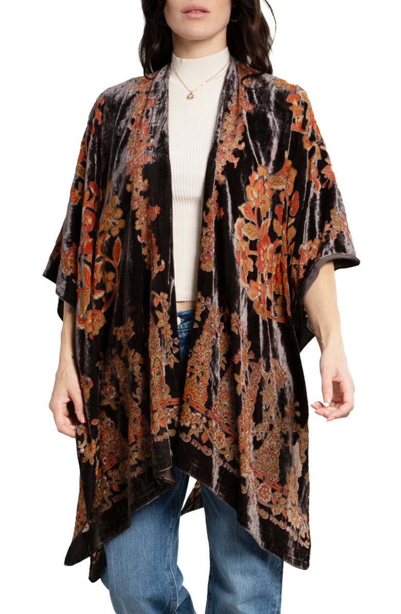 SAACHI Ella Floral Burnout Velvet Ruana, Main, color, Grey