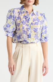 Vince Camuto Floral Puff Sleeve Button-Up Shirt
