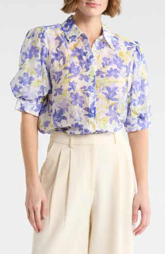 Vince Camuto Floral Puff Sleeve Button-Up Shirt