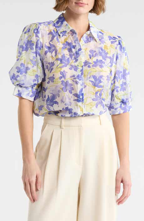 Vince Camuto Floral Puff Sleeve Button-Up Shirt
