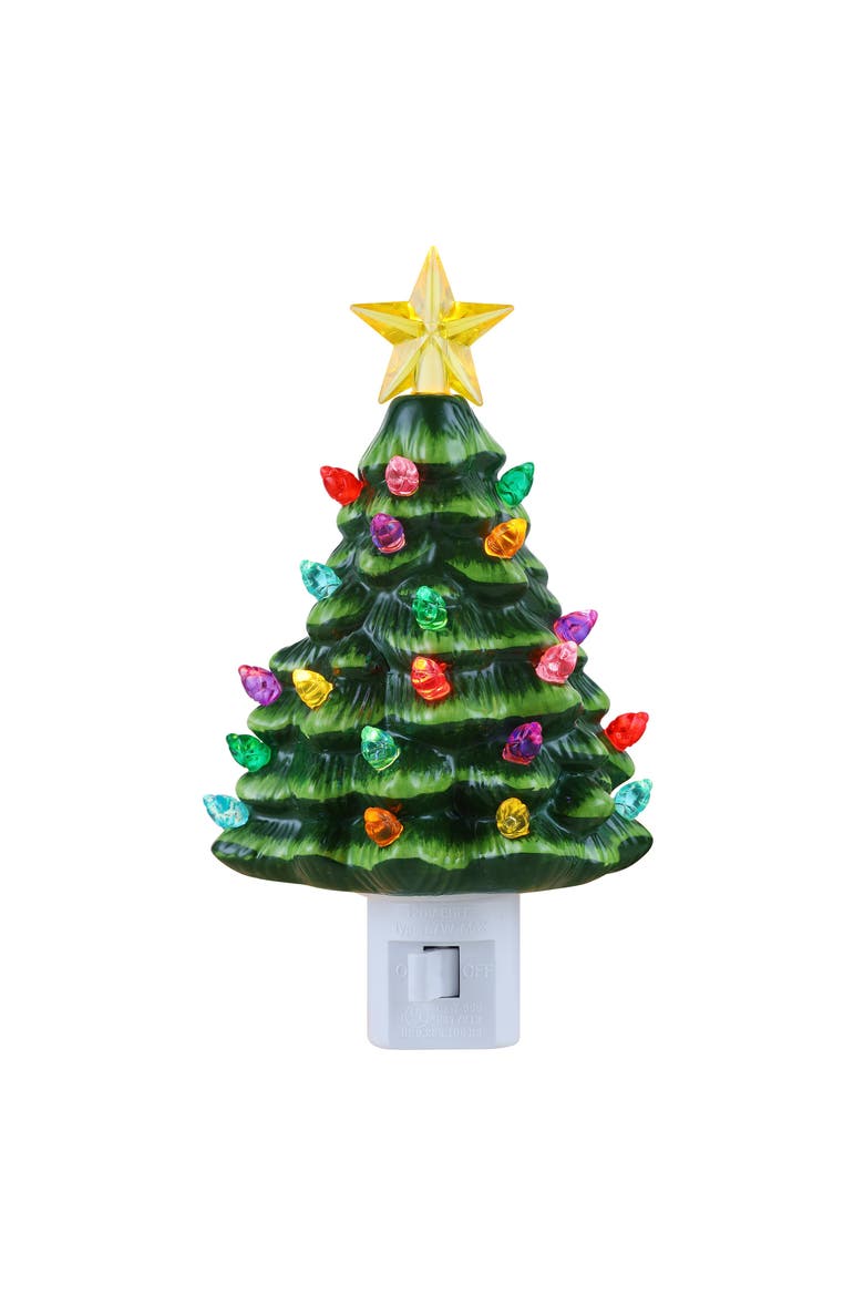 6 in. Nostalgic Ceramic Tree Nightlight, Main, color, Green