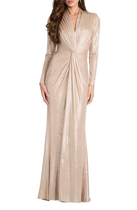 Metallic Long Sleeve Liquid Jersey Gown