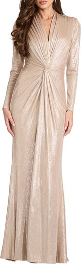 Tadashi Shoji Metallic Long Sleeve Liquid Jersey Gown | Nordstrom
