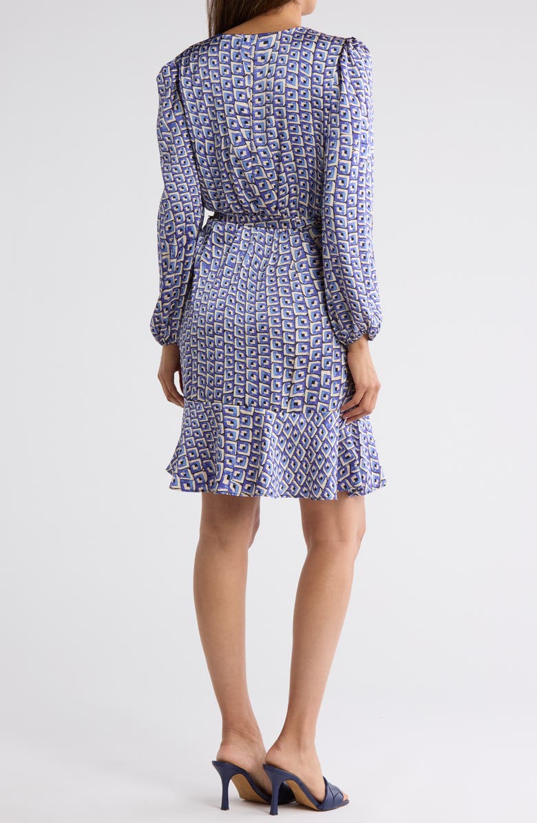 Tahari ASL Long Sleeve Satin Wrap Dress, Alternate, color, Denim Ivory