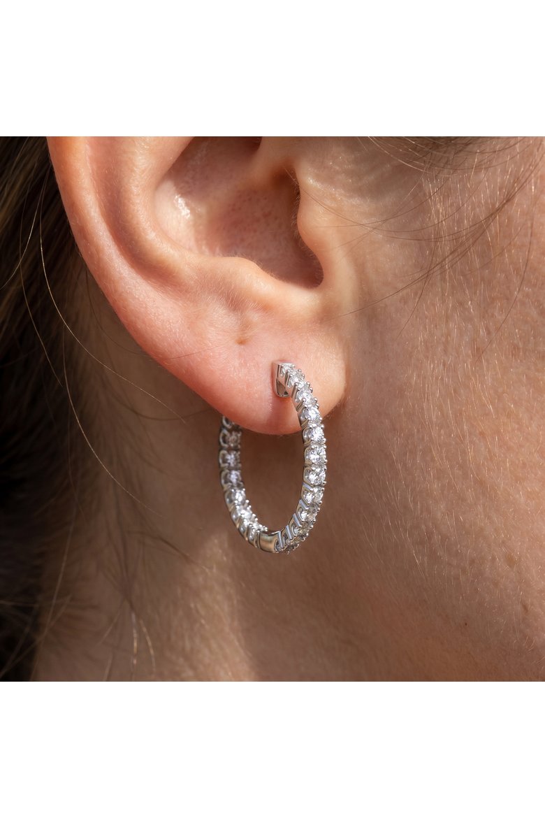 2Ct Lab Diamond Hoops Inside Outside 1 1/3" Silver Earrings, Alternate, color, Silver
