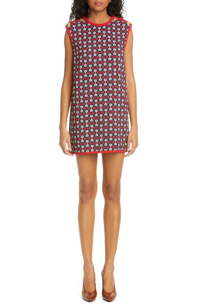 Gucci Horsebit Print Stretch Cady Shift Tunic Dress, Main, color,